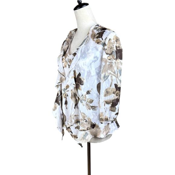 Alex Evenings Brown and White Watercolor Floral Tank Top and Jacket Set - Picture 15 of 16